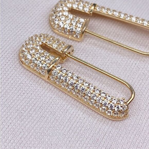GABI RIELLE 10k Gold Vermeil & Cubic Zirconia Safety Pin Earrings - Picture 5 of 6